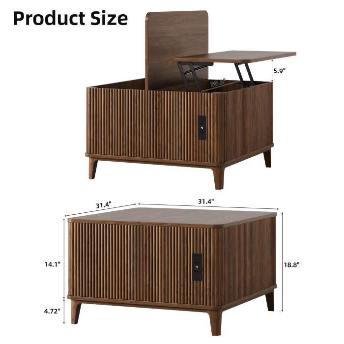 UGTOO 31.4In Modern Lift Top Coffee Table with Power Outlet & USB Ports