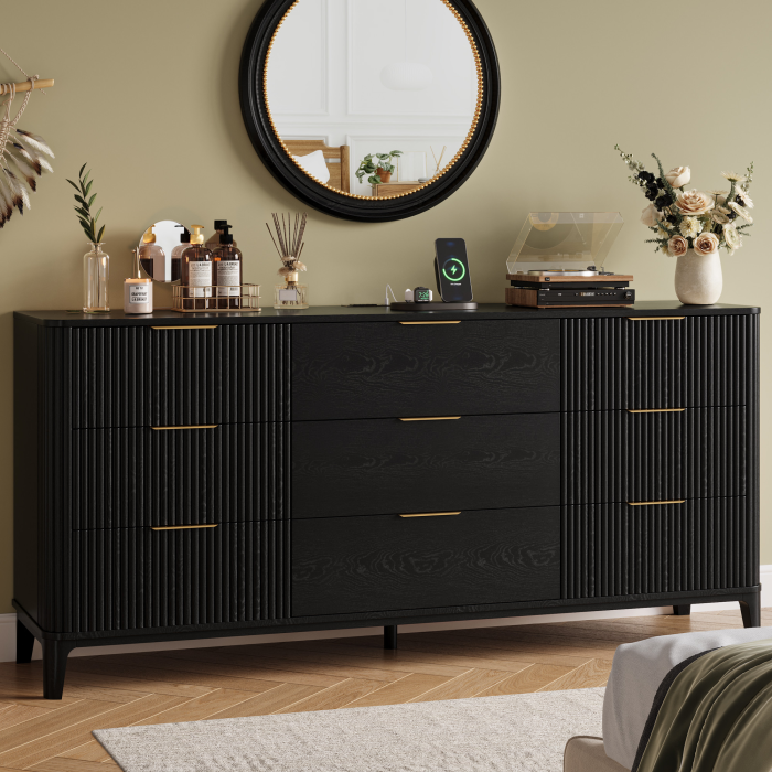 UGTOO 62.9In Modern 9-Drawer Dresser with Grooved Panels