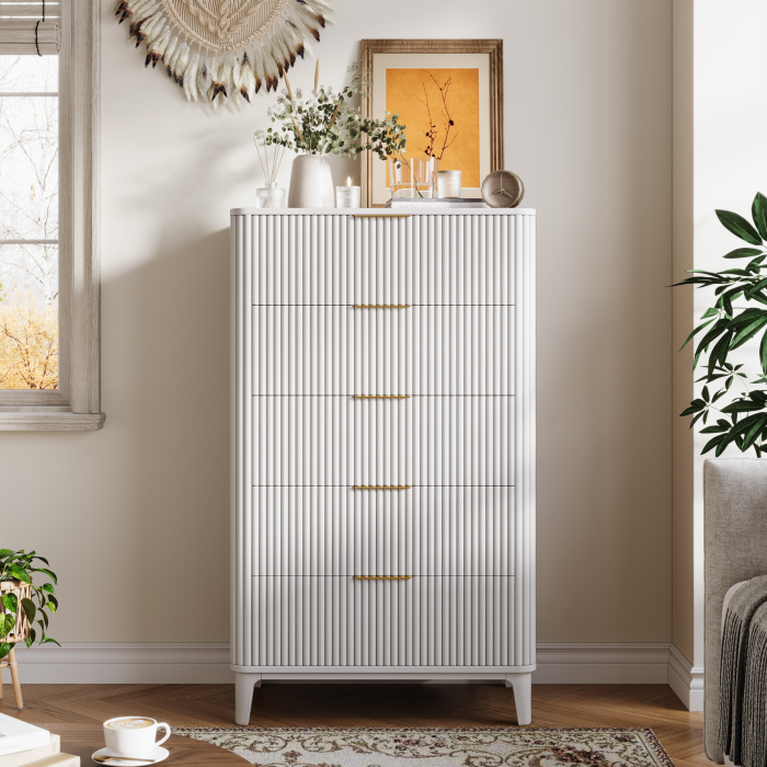 UGTOO 45.2In Modern 5-Drawer Chest with Grooved Panels