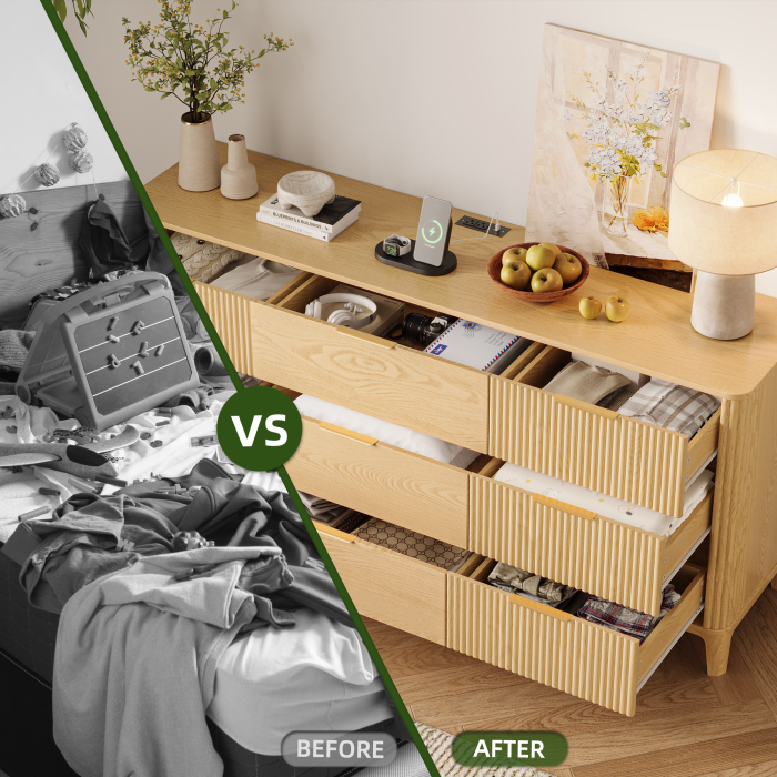 UGTOO 62.9In Modern 9-Drawer Dresser with Grooved Panels