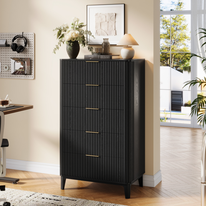 UGTOO 45.2In Modern 5-Drawer Chest with Grooved Panels