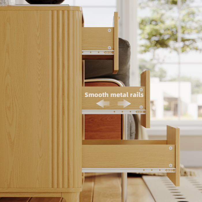 UGTOO 27.6In Modern 3-Drawer Nightstand with Grooved Panels