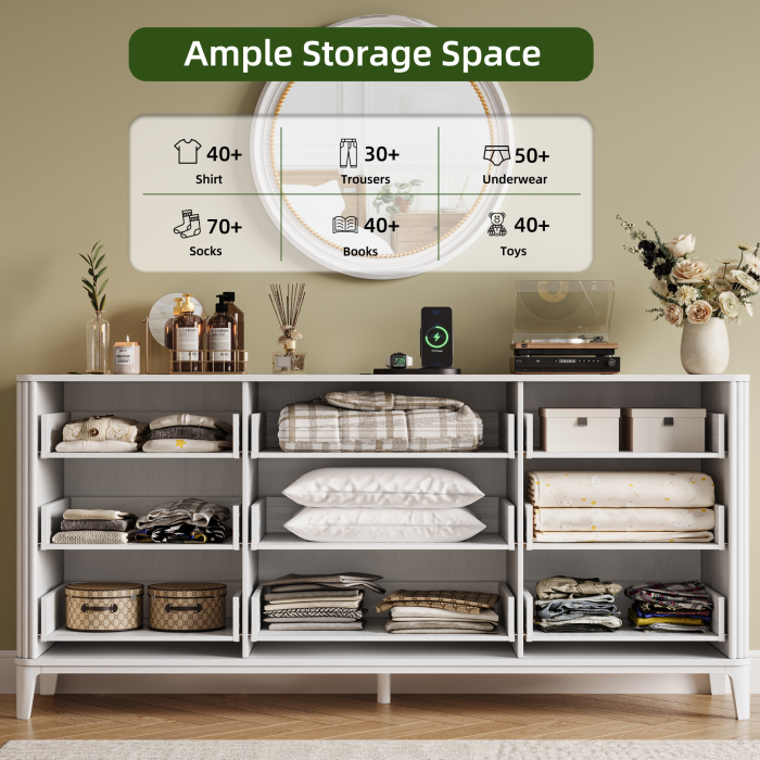 UGTOO 62.9In Modern 9-Drawer Dresser with Grooved Panels