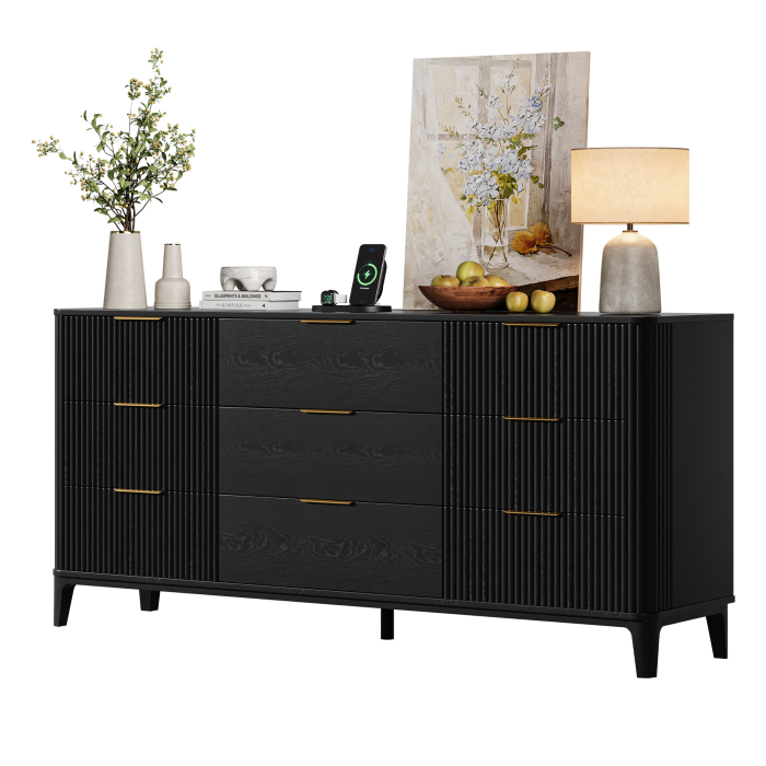 UGTOO 62.9In Modern 9-Drawer Dresser with Grooved Panels