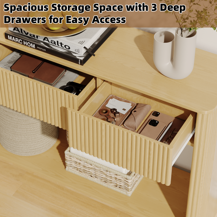 UGTOO 47.2In Modern Slim Console Table with 3 Storage Drawers