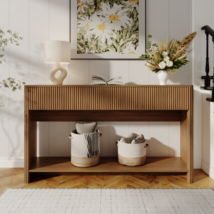 UGTOO 47.2In Modern Slim Console Table with 3 Storage Drawers