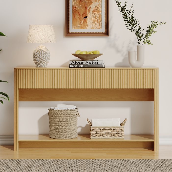 UGTOO 47.2In Modern Slim Console Table with 3 Storage Drawers