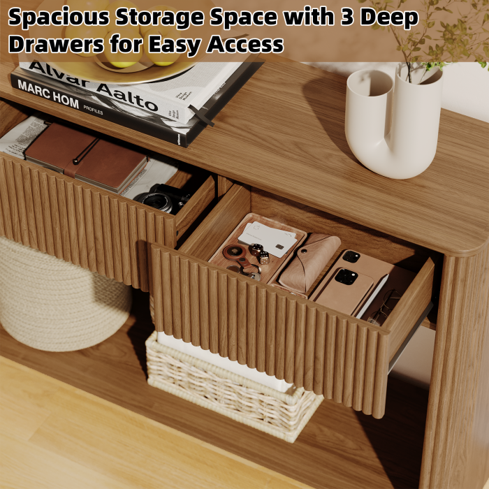 UGTOO 47.2In Modern Slim Console Table with 3 Storage Drawers