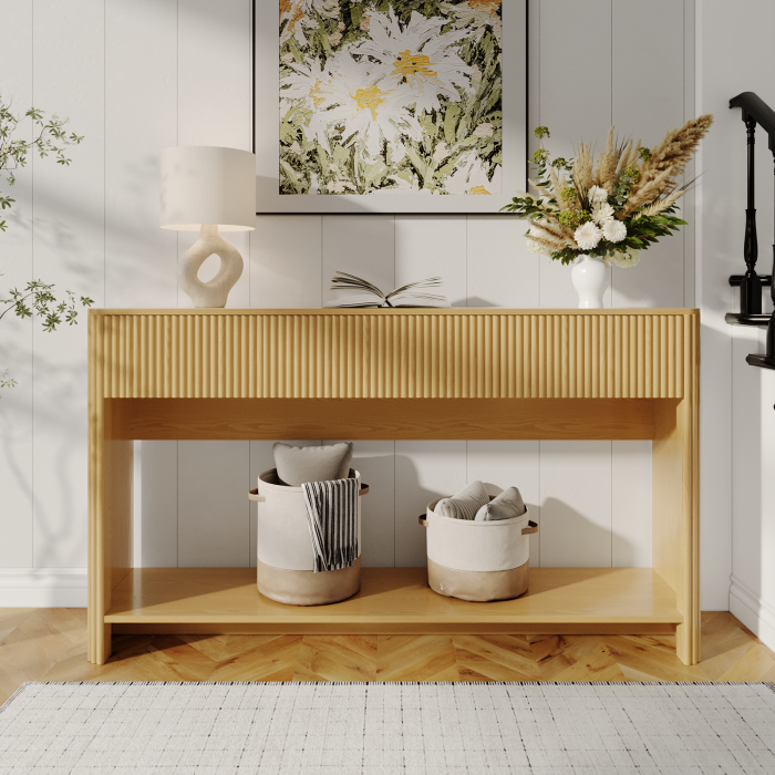 UGTOO 47.2In Modern Slim Console Table with 3 Storage Drawers