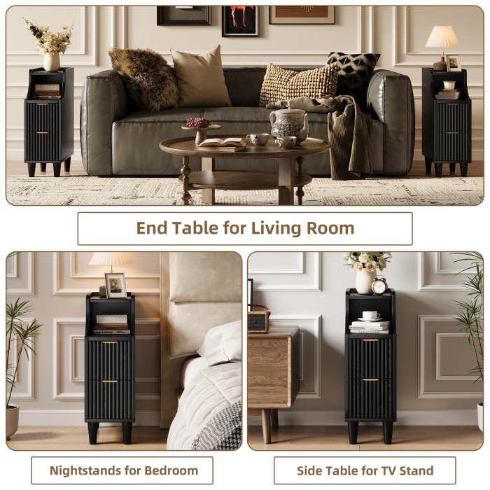 UGTOO 2PC 7.87Inch Narrow High Gap Nightstands
