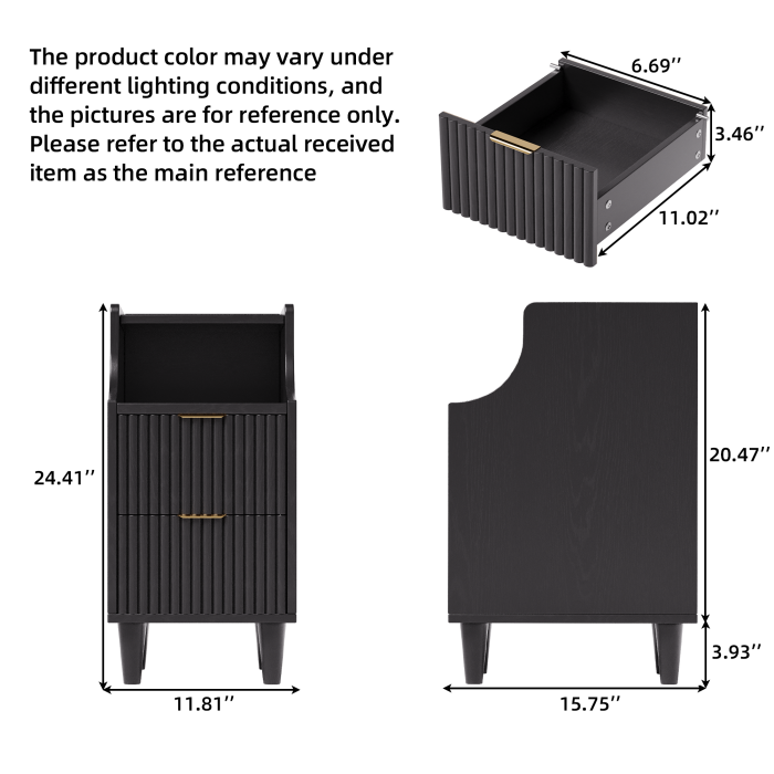 UGTOO 2PC 11.81Inch Narrow Gap Nightstands