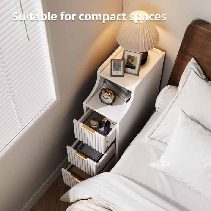 UGTOO 7.8  Ultra Slim Nightstand with 3 Drawers | Narrow Bedside Table