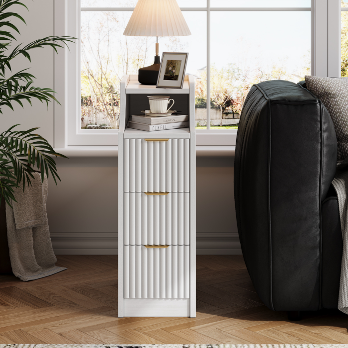UGTOO 7.8  Ultra Slim Nightstand with 3 Drawers | Narrow Bedside Table