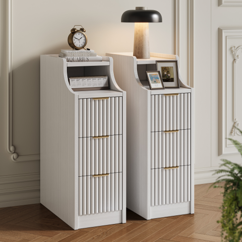 UGTOO 7.8  Ultra Slim Nightstand with 3 Drawers | Narrow Bedside Table