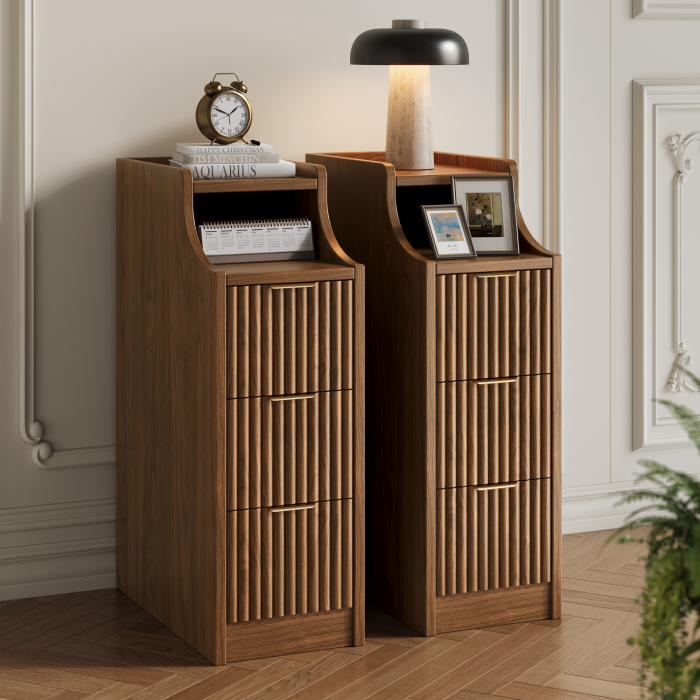 UGTOO 7.8  Ultra Slim Nightstand with 3 Drawers | Narrow Bedside Table