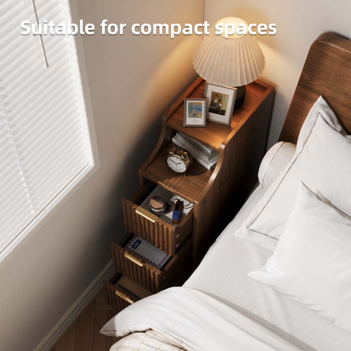 UGTOO 7.8  Ultra Slim Nightstand with 3 Drawers | Narrow Bedside Table