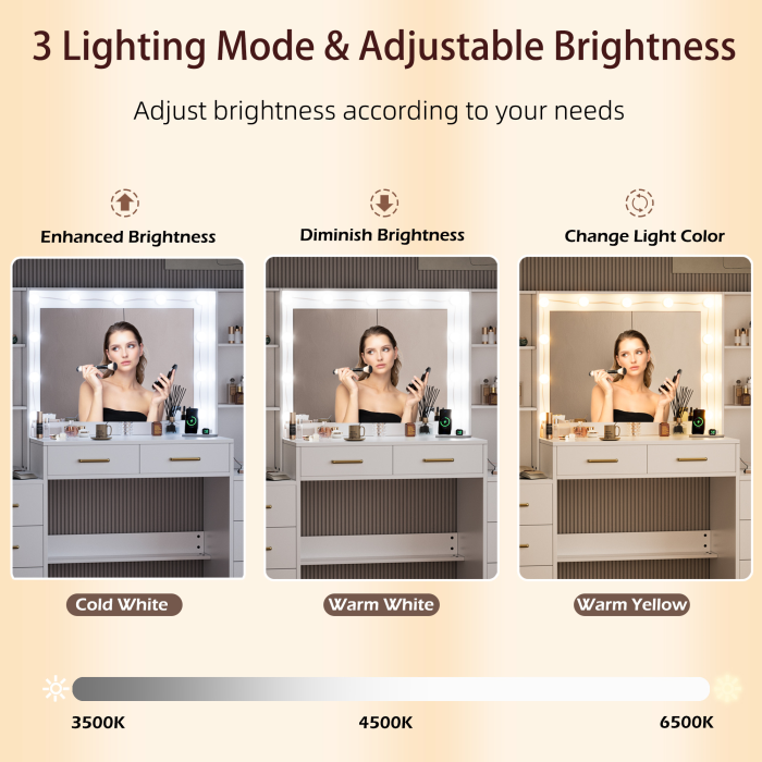 UGTOO 58.3 Inch Vanity with 8 Drawers 2 Dust-proof Cabinets with Stool