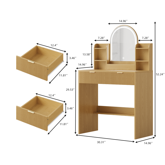 UGTOO 30.3In Compact Vanity Desk with Lighted Mirror | Small Makeup Table