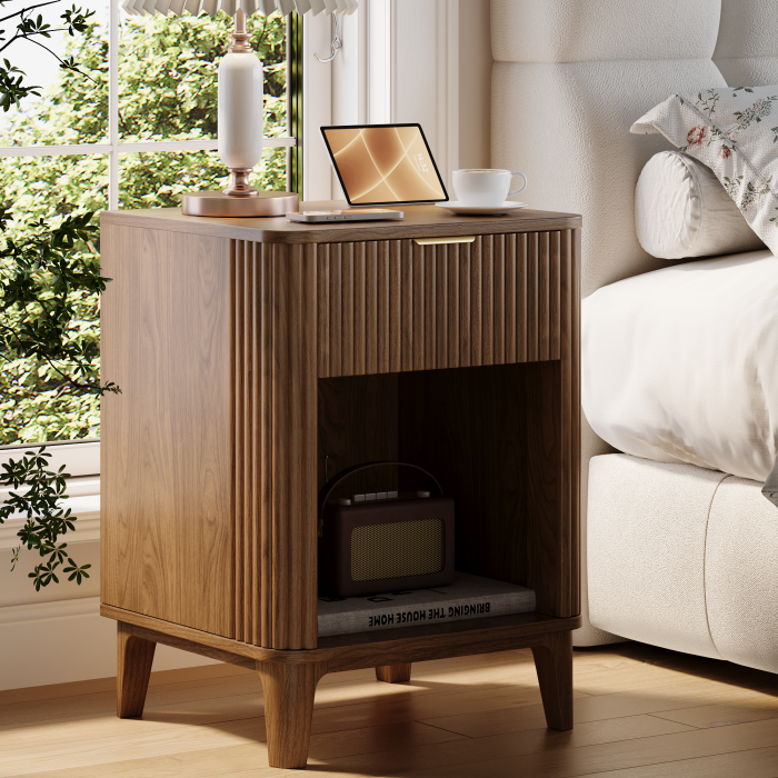 UGTOO 15.75In Modern Nightstands Set of 2 with Fluted Drawer