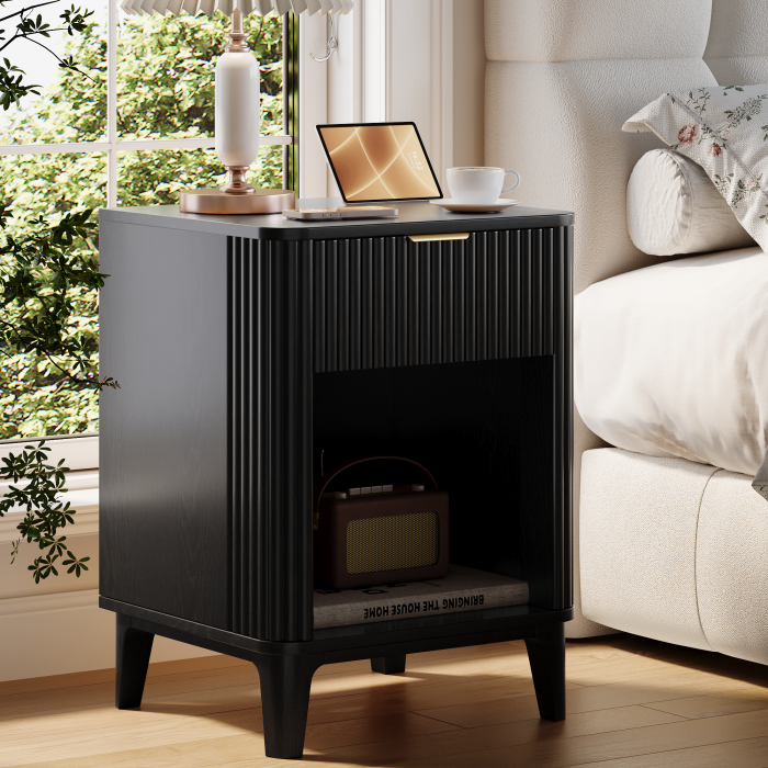 UGTOO 15.75In Modern Nightstands Set of 2 with Fluted Drawer