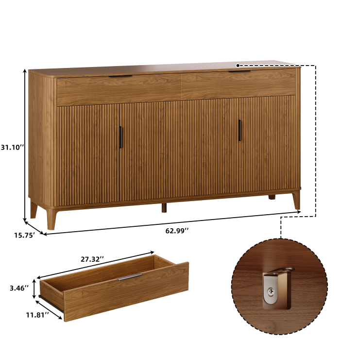 UGTOO 63In Modern Sideboard Buffet Cabinet | Kitchen Credenza