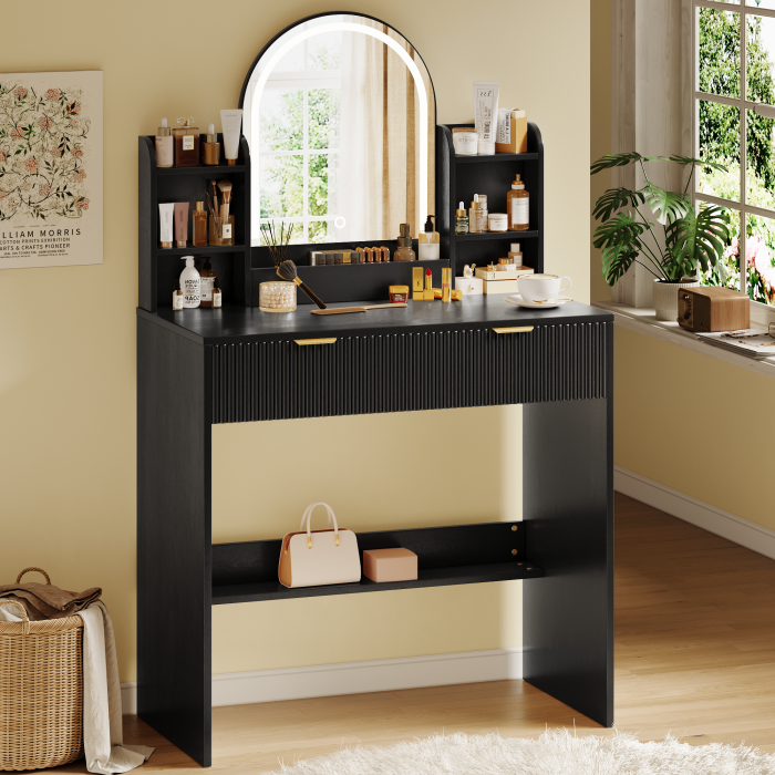 UGTOO 30.3In Compact Vanity Desk with Lighted Mirror | Small Makeup Table