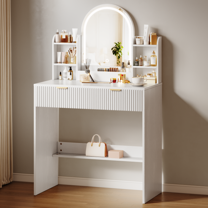 UGTOO 30.3In Compact Vanity Desk with Lighted Mirror | Small Makeup Table