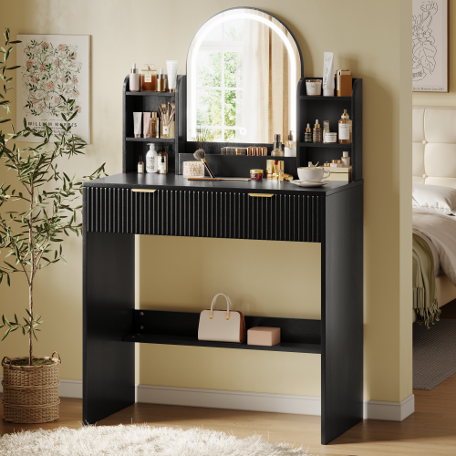 UGTOO 30.3In Compact Vanity Desk with Lighted Mirror | Small Makeup Table