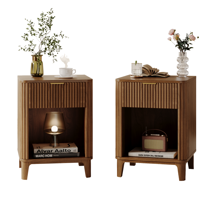 UGTOO 15.75In Modern Nightstands Set of 2 with Fluted Drawer