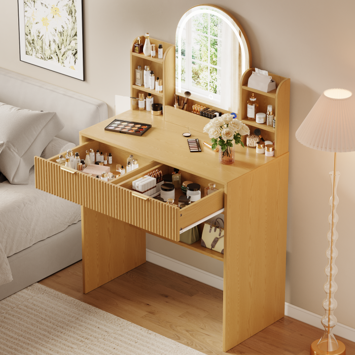 UGTOO 30.3In Compact Vanity Desk with Lighted Mirror | Small Makeup Table