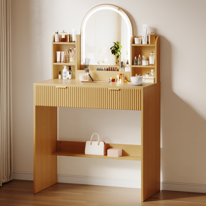 UGTOO 30.3In Compact Vanity Desk with Lighted Mirror | Small Makeup Table