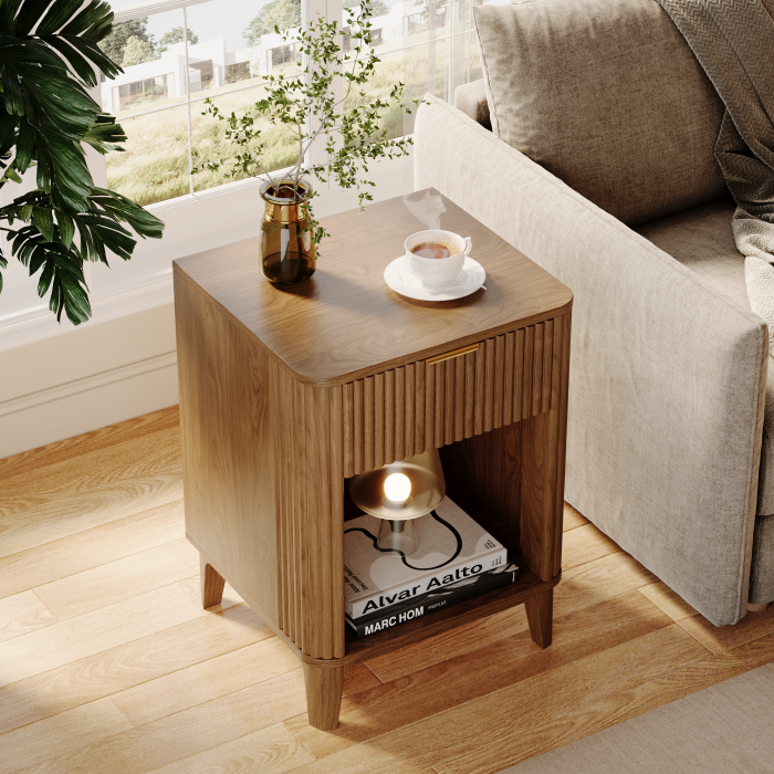 UGTOO 15.75In Modern Nightstands Set of 2 with Fluted Drawer
