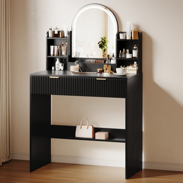 UGTOO 30.3In Compact Vanity Desk with Lighted Mirror | Small Makeup Table
