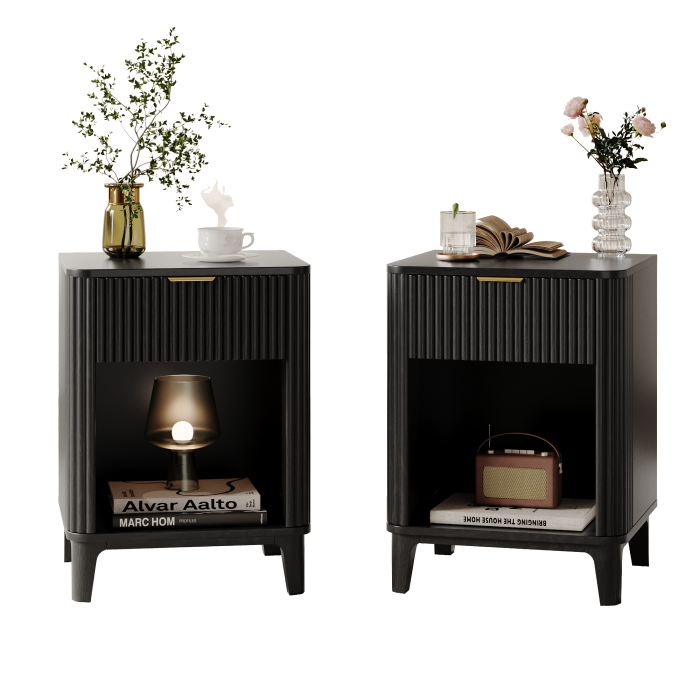 UGTOO 15.75In Modern Nightstands Set of 2 with Fluted Drawer