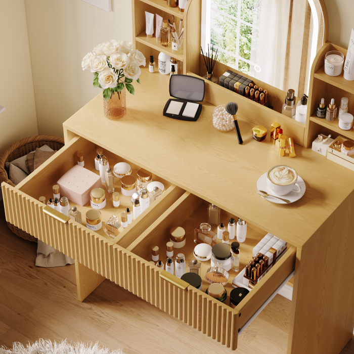 UGTOO 30.3In Compact Vanity Desk with Lighted Mirror | Small Makeup Table