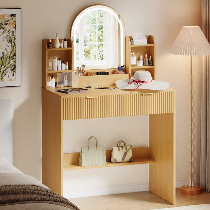 UGTOO 30.3In Compact Vanity Desk with Lighted Mirror | Small Makeup Table