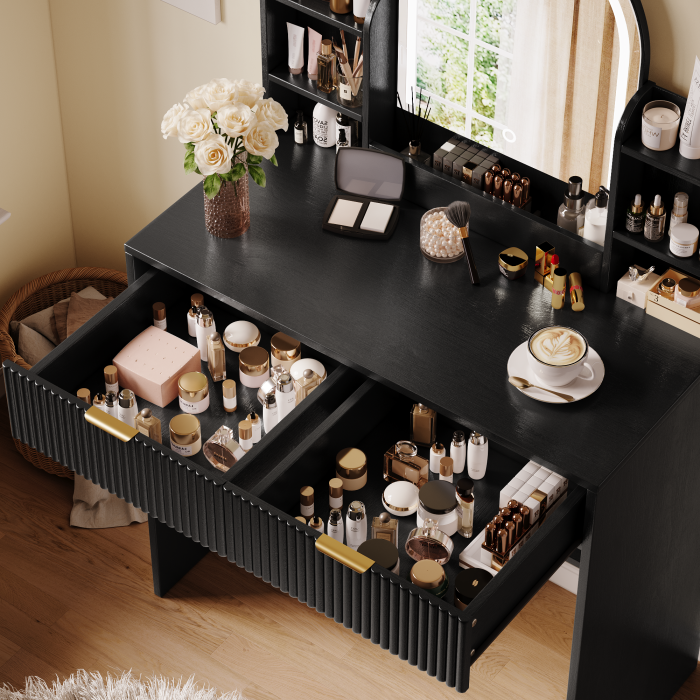 UGTOO 30.3In Compact Vanity Desk with Lighted Mirror | Small Makeup Table
