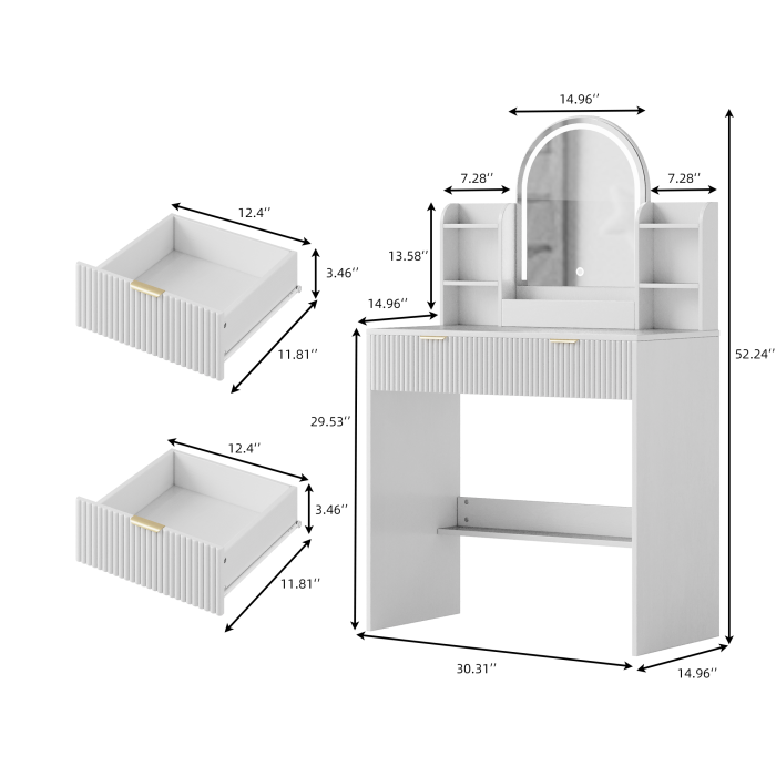 UGTOO 30.3In Compact Vanity Desk with Lighted Mirror | Small Makeup Table