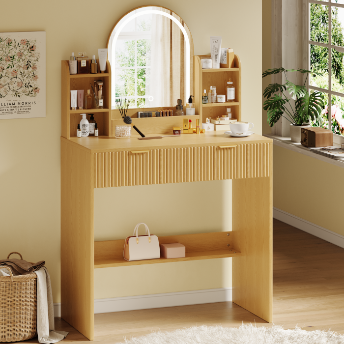 UGTOO 30.3In Compact Vanity Desk with Lighted Mirror | Small Makeup Table