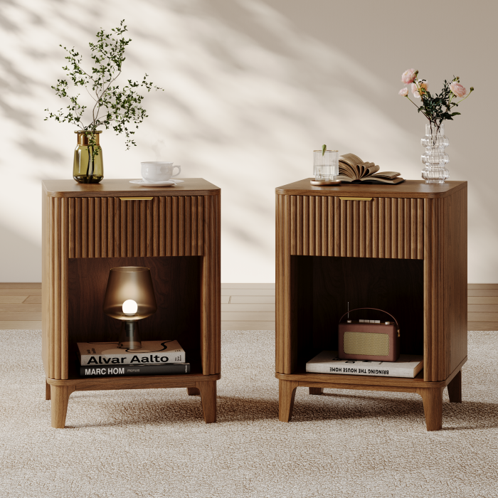 UGTOO 15.75In Modern Nightstands Set of 2 with Fluted Drawer