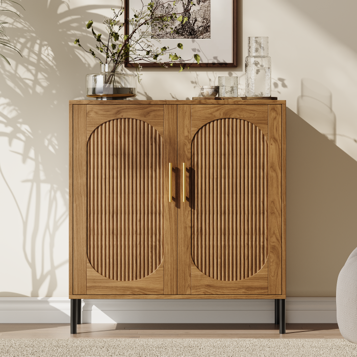 UGTOO 30.71In Modern Arched Fluted 2-Door Accent Cabinet with Adjustable Shelf