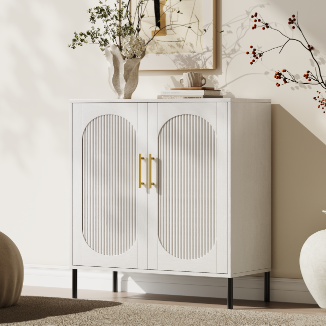 UGTOO 30.71In Modern Arched Fluted 2-Door Accent Cabinet with Adjustable Shelf
