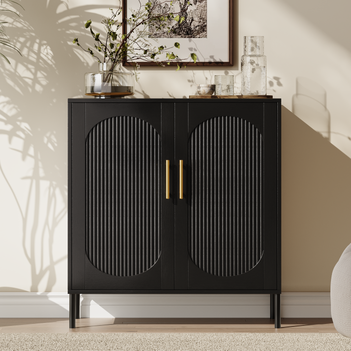 UGTOO 30.71In Modern Arched Fluted 2-Door Accent Cabinet with Adjustable Shelf