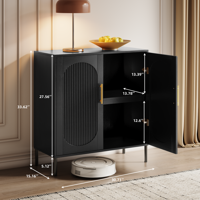 UGTOO 30.71In Modern Arched Fluted 2-Door Accent Cabinet with Adjustable Shelf