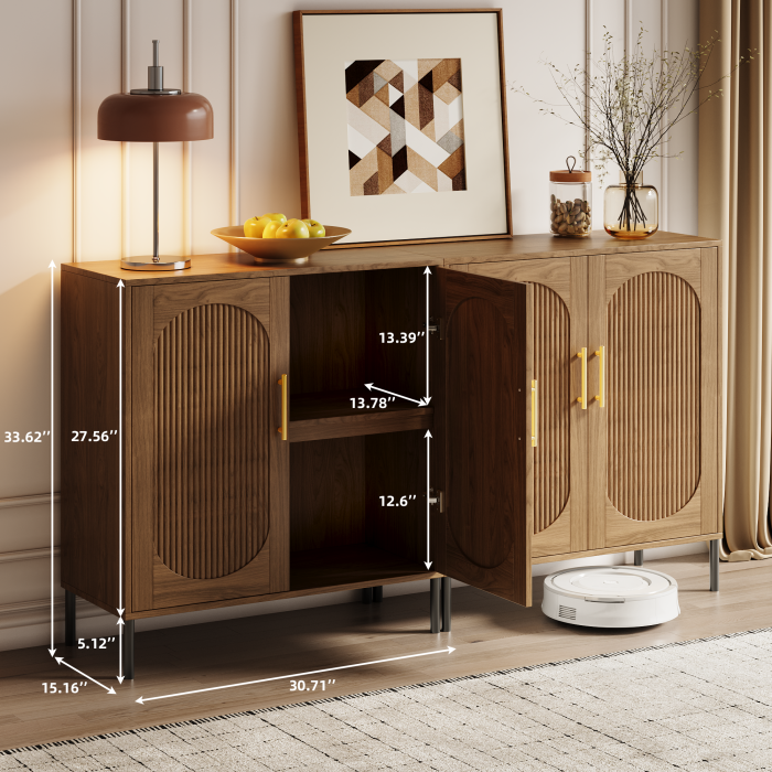 UGTOO 30.71In Modern Arched Fluted 2-Door Accent Cabinet with Adjustable Shelf