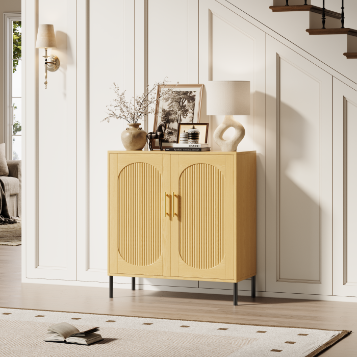 UGTOO 30.71In Modern Arched Fluted 2-Door Accent Cabinet with Adjustable Shelf