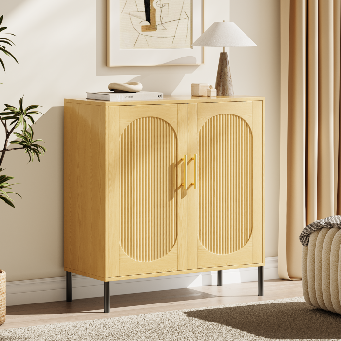 UGTOO 30.71In Modern Arched Fluted 2-Door Accent Cabinet with Adjustable Shelf