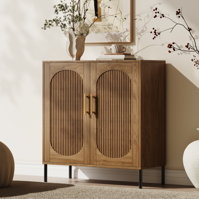 UGTOO 30.71In Modern Arched Fluted 2-Door Accent Cabinet with Adjustable Shelf