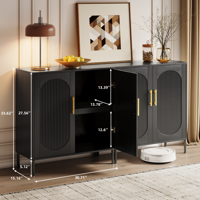 UGTOO 30.71In Modern Arched Fluted 2-Door Accent Cabinet with Adjustable Shelf