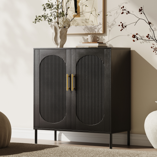 UGTOO 30.71In Modern Arched Fluted 2-Door Accent Cabinet with Adjustable Shelf